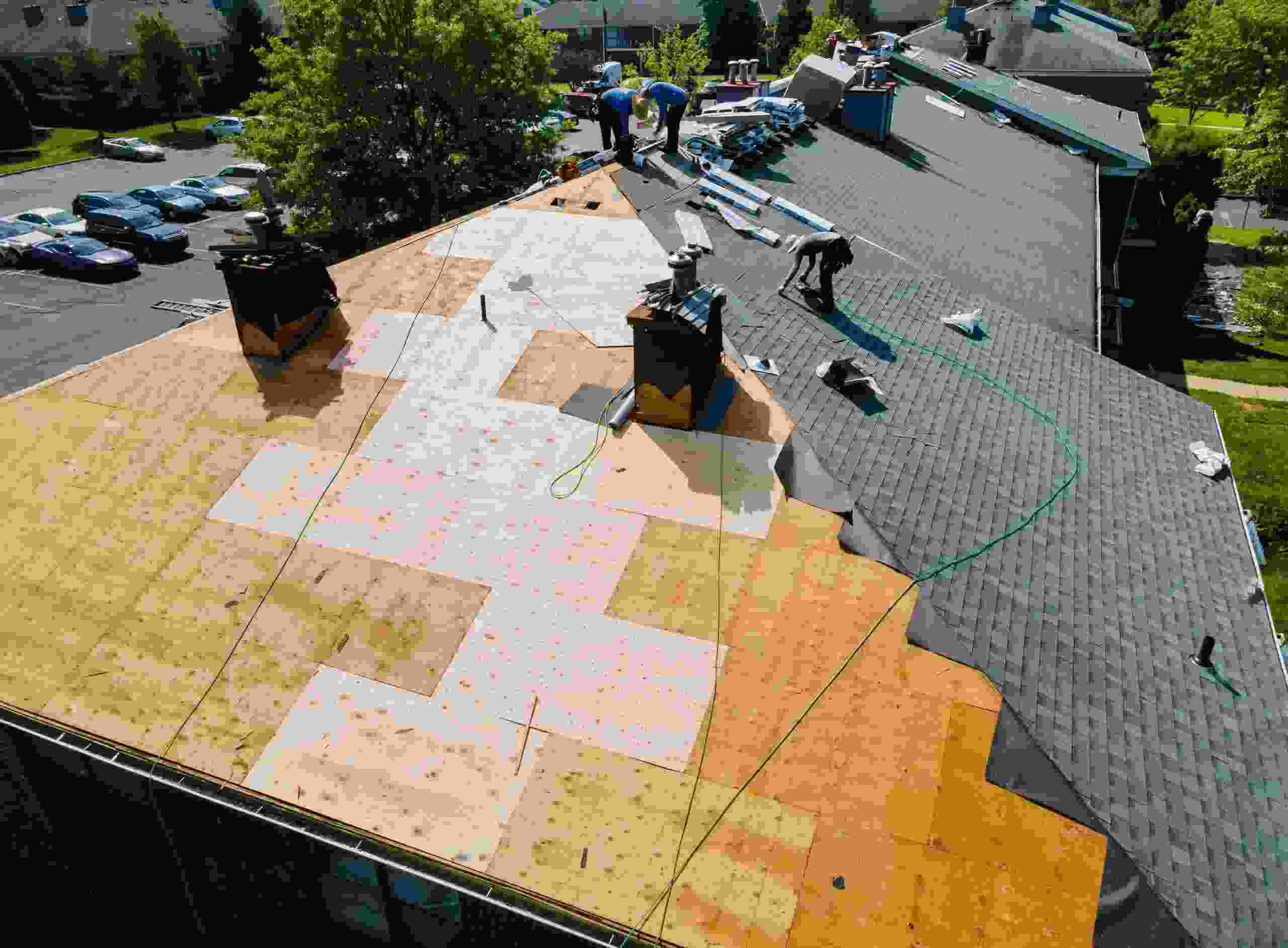 A new roof is being installed for a residential house in Dallas County, IA